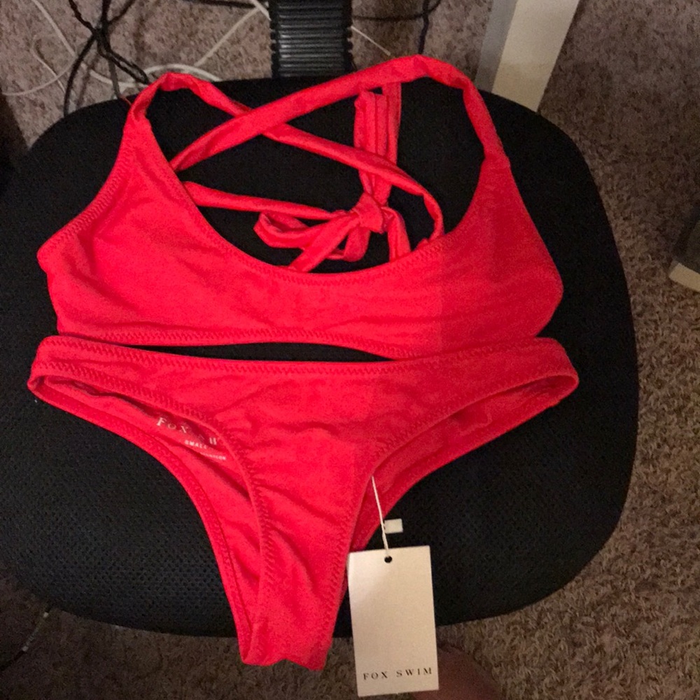 white fox swim red bikini NWT
